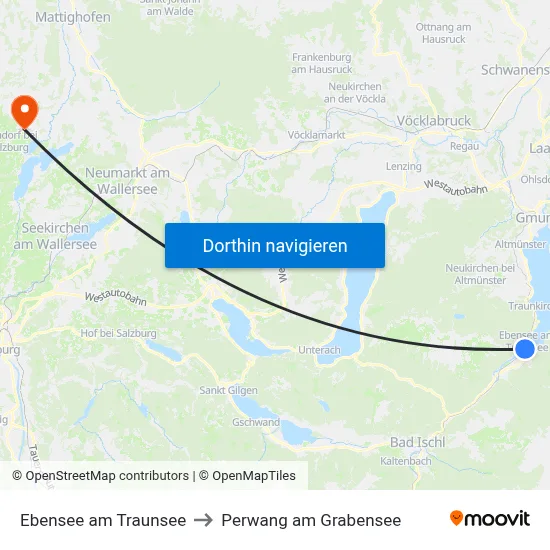 Ebensee am Traunsee to Perwang am Grabensee map