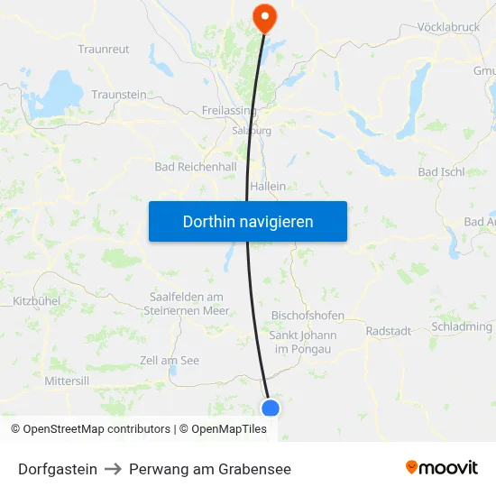Dorfgastein to Perwang am Grabensee map