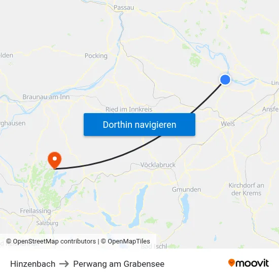 Hinzenbach to Perwang am Grabensee map