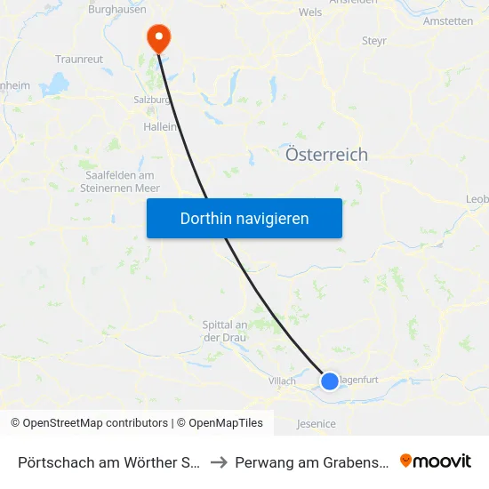 Pörtschach am Wörther See to Perwang am Grabensee map