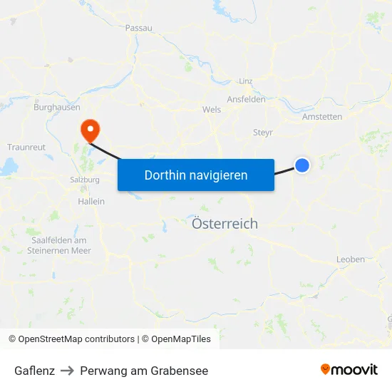 Gaflenz to Perwang am Grabensee map