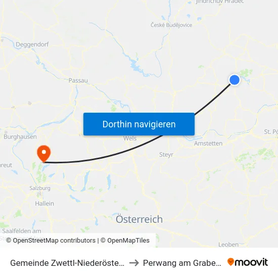 Gemeinde Zwettl-Niederösterreich to Perwang am Grabensee map