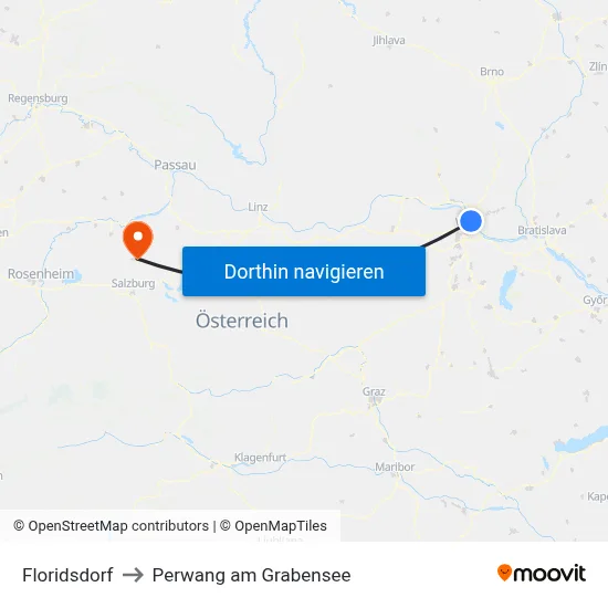 Floridsdorf to Perwang am Grabensee map