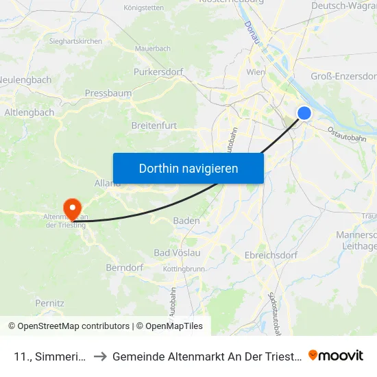 11., Simmering to Gemeinde Altenmarkt An Der Triesting map