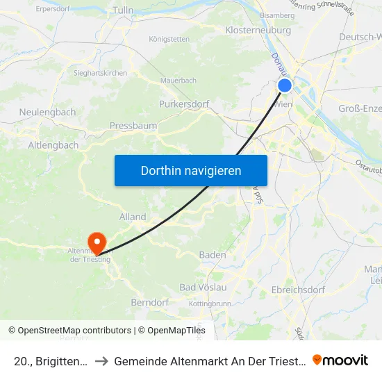 20., Brigittenau to Gemeinde Altenmarkt An Der Triesting map