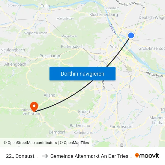 22., Donaustadt to Gemeinde Altenmarkt An Der Triesting map