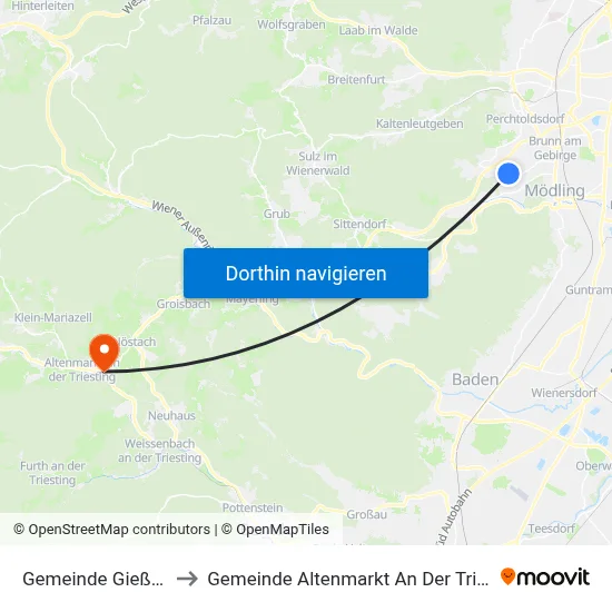 Gemeinde Gießhübl to Gemeinde Altenmarkt An Der Triesting map