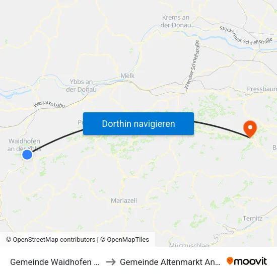 Gemeinde Waidhofen An Der Ybbs to Gemeinde Altenmarkt An Der Triesting map