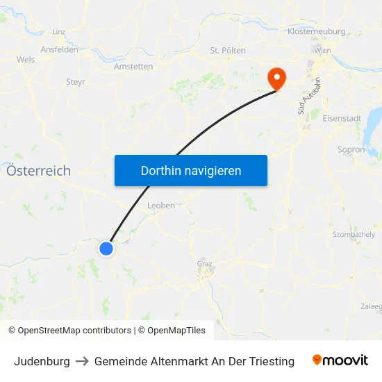 Judenburg to Gemeinde Altenmarkt An Der Triesting map