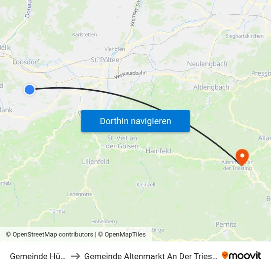 Gemeinde Hürm to Gemeinde Altenmarkt An Der Triesting map