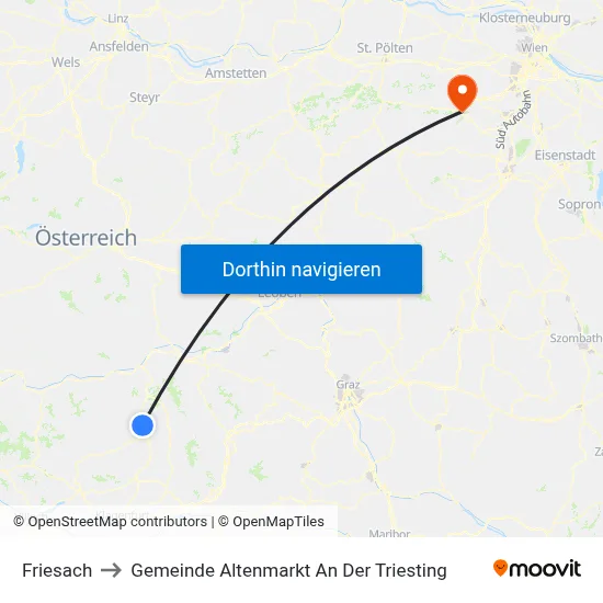 Friesach to Gemeinde Altenmarkt An Der Triesting map