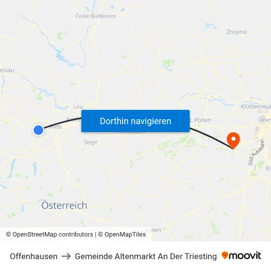 Offenhausen to Gemeinde Altenmarkt An Der Triesting map