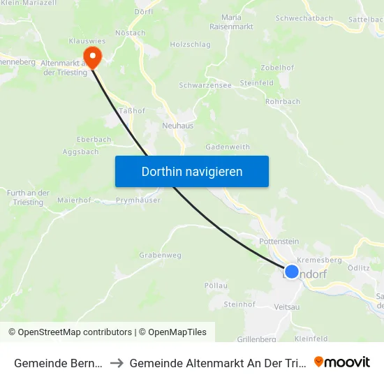 Gemeinde Berndorf to Gemeinde Altenmarkt An Der Triesting map