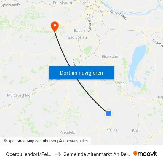 Oberpullendorf/Felsőpulya to Gemeinde Altenmarkt An Der Triesting map