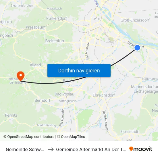 Gemeinde Schwechat to Gemeinde Altenmarkt An Der Triesting map