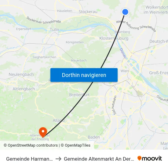 Gemeinde Harmannsdorf to Gemeinde Altenmarkt An Der Triesting map