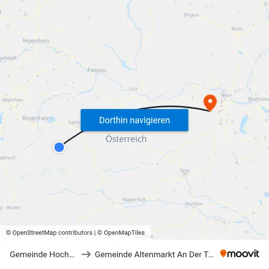 Gemeinde Hochfilzen to Gemeinde Altenmarkt An Der Triesting map