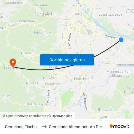 Gemeinde Fischamend to Gemeinde Altenmarkt An Der Triesting map