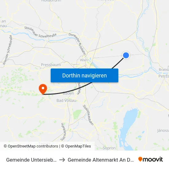 Gemeinde Untersiebenbrunn to Gemeinde Altenmarkt An Der Triesting map