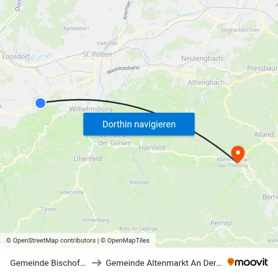 Gemeinde Bischofstetten to Gemeinde Altenmarkt An Der Triesting map