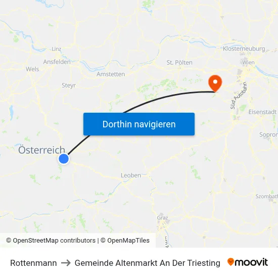 Rottenmann to Gemeinde Altenmarkt An Der Triesting map