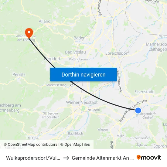 Wulkaprodersdorf/Vulkaprodrštof to Gemeinde Altenmarkt An Der Triesting map