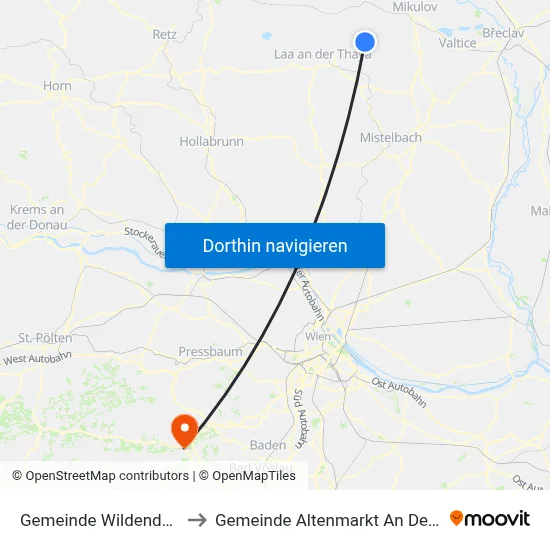 Gemeinde Wildendürnbach to Gemeinde Altenmarkt An Der Triesting map