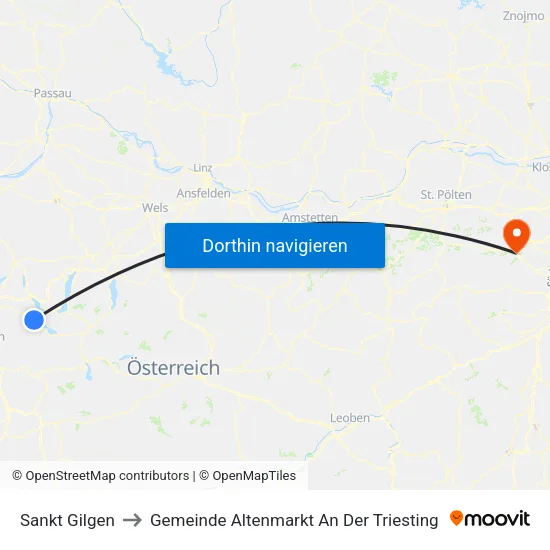 Sankt Gilgen to Gemeinde Altenmarkt An Der Triesting map