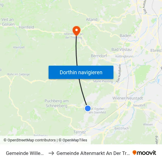 Gemeinde Willendorf to Gemeinde Altenmarkt An Der Triesting map