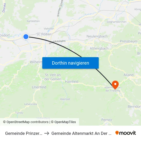 Gemeinde Prinzersdorf to Gemeinde Altenmarkt An Der Triesting map