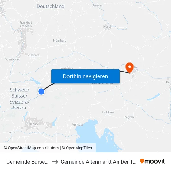 Gemeinde Bürserberg to Gemeinde Altenmarkt An Der Triesting map