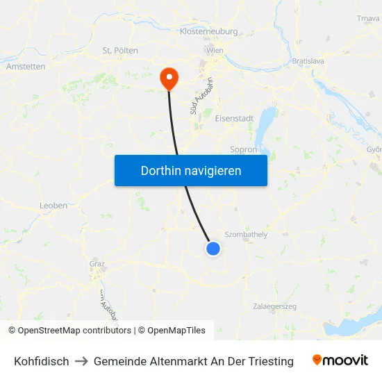 Kohfidisch to Gemeinde Altenmarkt An Der Triesting map