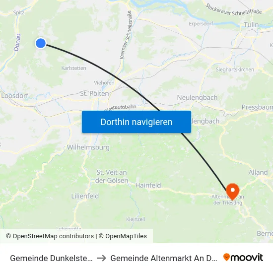 Gemeinde Dunkelsteinerwald to Gemeinde Altenmarkt An Der Triesting map