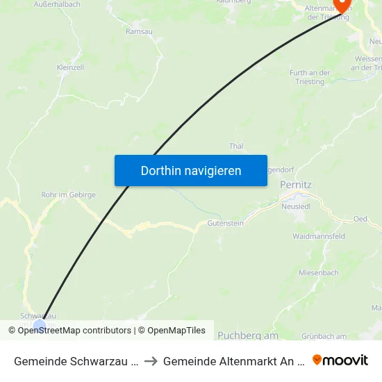 Gemeinde Schwarzau Im Gebirge to Gemeinde Altenmarkt An Der Triesting map