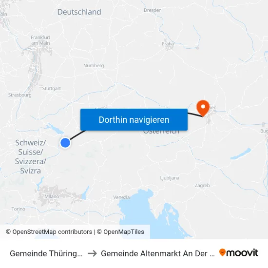 Gemeinde Thüringerberg to Gemeinde Altenmarkt An Der Triesting map