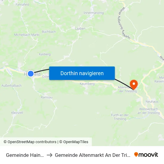 Gemeinde Hainfeld to Gemeinde Altenmarkt An Der Triesting map