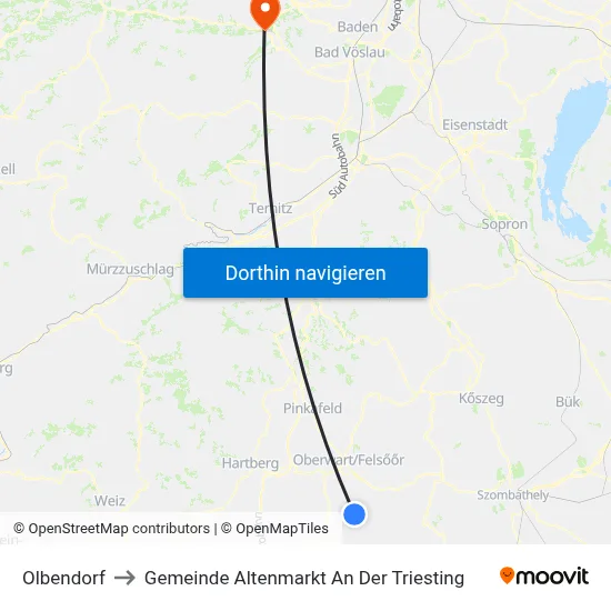 Olbendorf to Gemeinde Altenmarkt An Der Triesting map