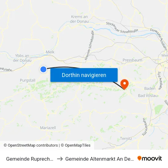 Gemeinde Ruprechtshofen to Gemeinde Altenmarkt An Der Triesting map