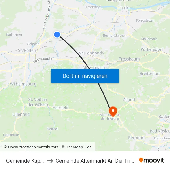 Gemeinde Kapelln to Gemeinde Altenmarkt An Der Triesting map