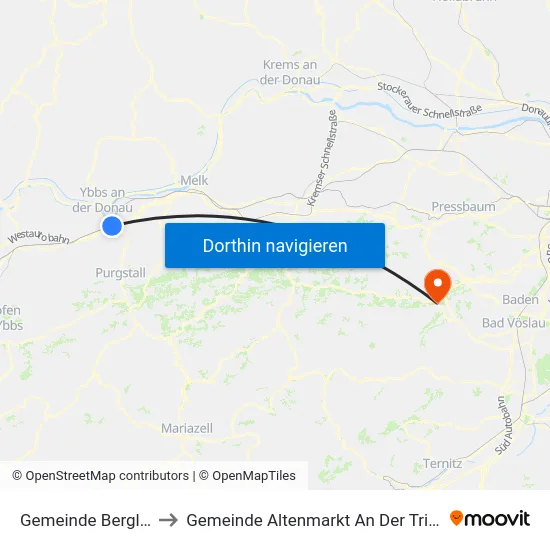 Gemeinde Bergland to Gemeinde Altenmarkt An Der Triesting map