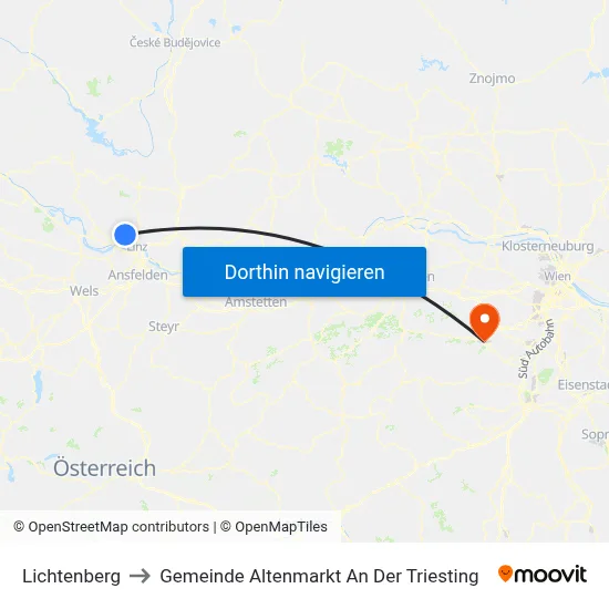 Lichtenberg to Gemeinde Altenmarkt An Der Triesting map