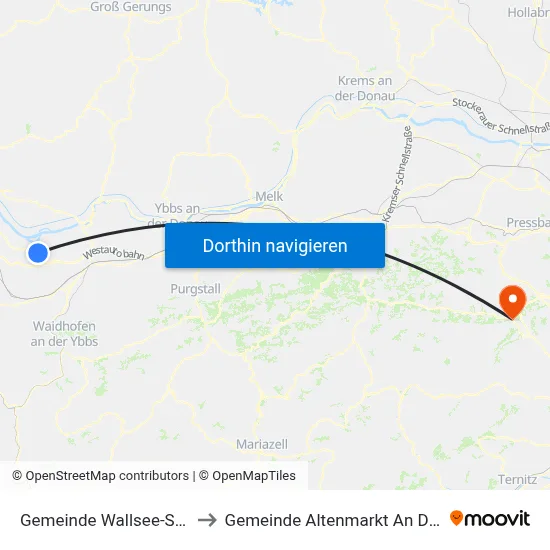 Gemeinde Wallsee-Sindelburg to Gemeinde Altenmarkt An Der Triesting map