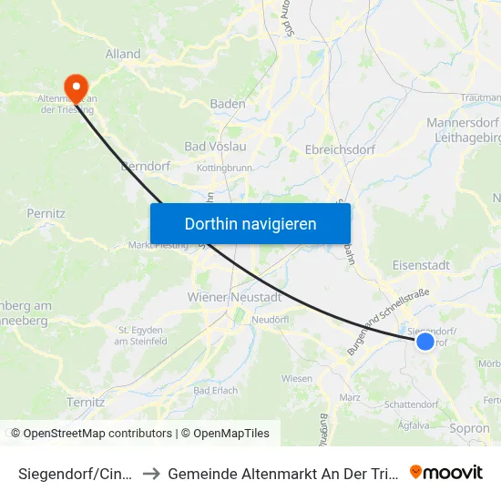 Siegendorf/Cindrof to Gemeinde Altenmarkt An Der Triesting map