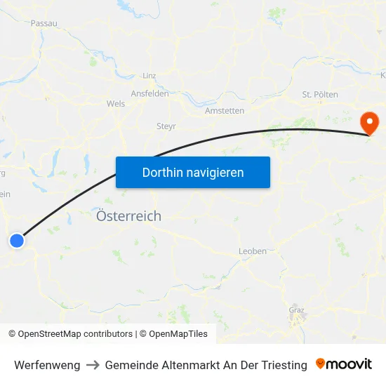 Werfenweng to Gemeinde Altenmarkt An Der Triesting map