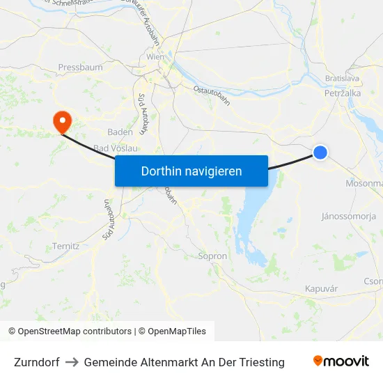 Zurndorf to Gemeinde Altenmarkt An Der Triesting map
