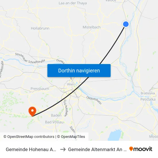 Gemeinde Hohenau An Der March to Gemeinde Altenmarkt An Der Triesting map