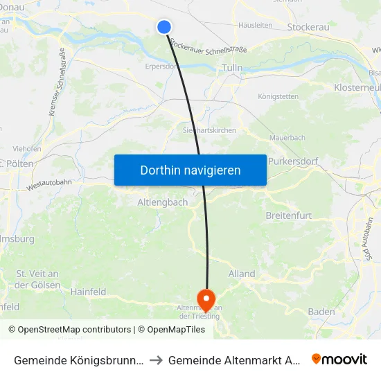 Gemeinde Königsbrunn am Wagram to Gemeinde Altenmarkt An Der Triesting map