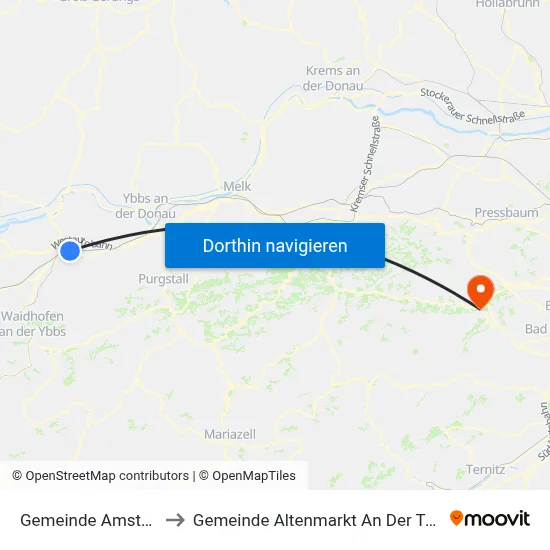 Gemeinde Amstetten to Gemeinde Altenmarkt An Der Triesting map