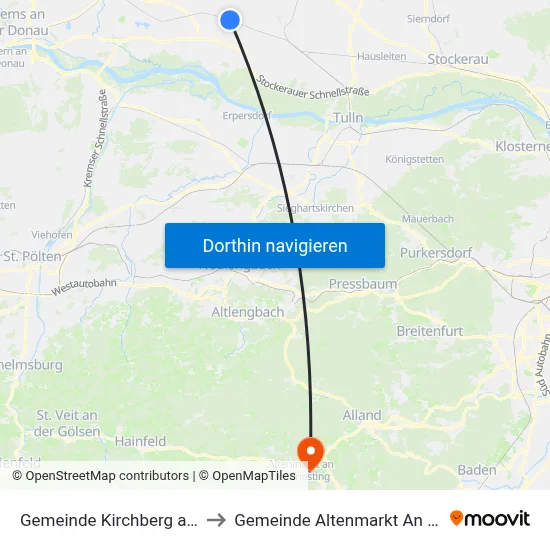 Gemeinde Kirchberg am Wagram to Gemeinde Altenmarkt An Der Triesting map