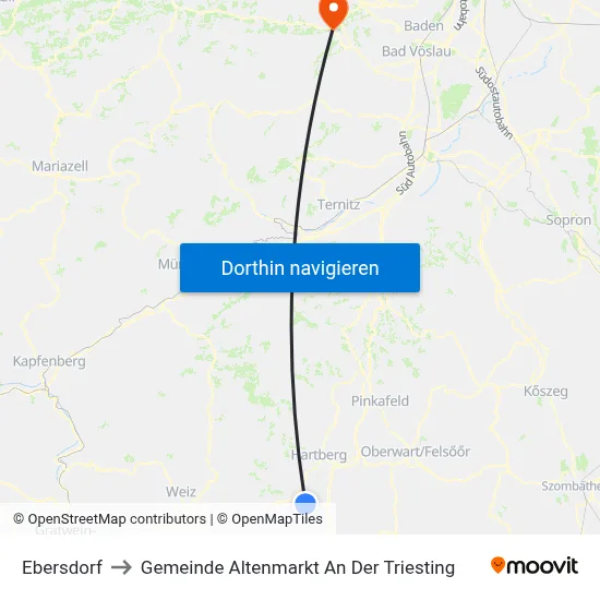 Ebersdorf to Gemeinde Altenmarkt An Der Triesting map